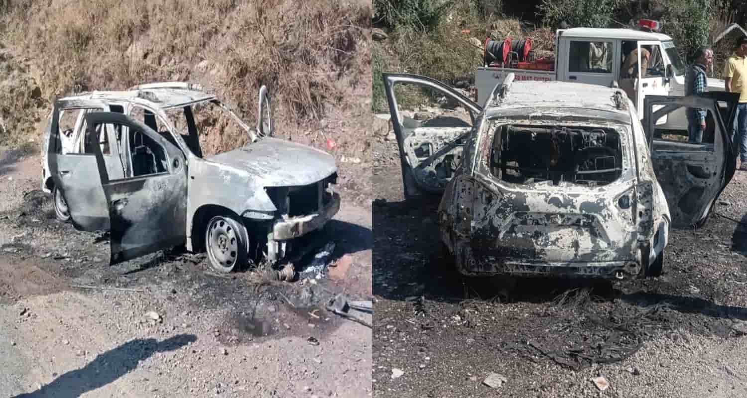 Tourists car burnt kotropi mandi district of himachal