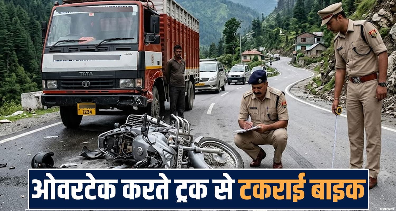 truck bike rider jio fiber company employee overtaking una road himachal