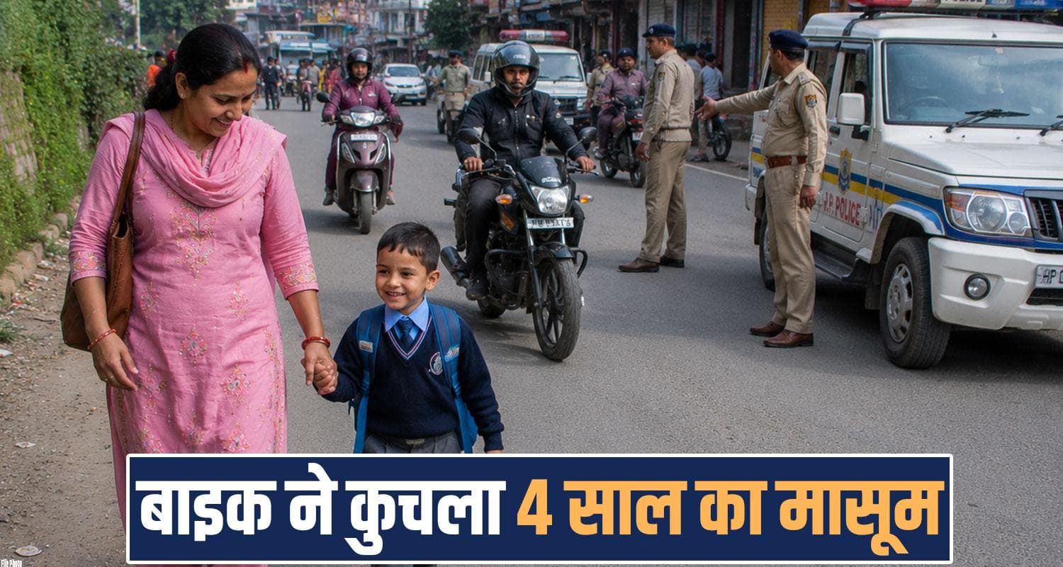 4 years school boy bike rider una road himachal police