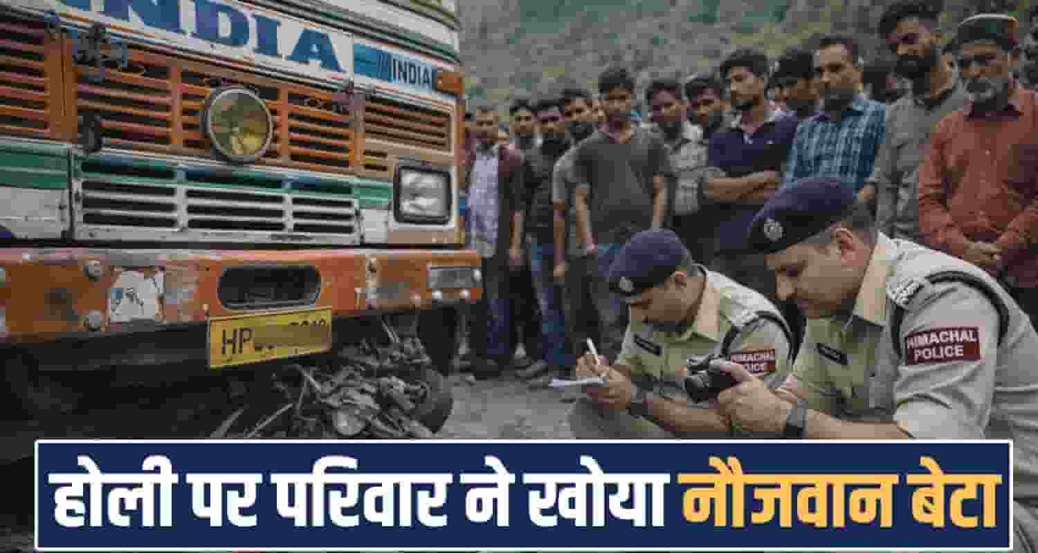 two punjabi boys bike rider truck manikaran fourlane road bilaspur himachal police