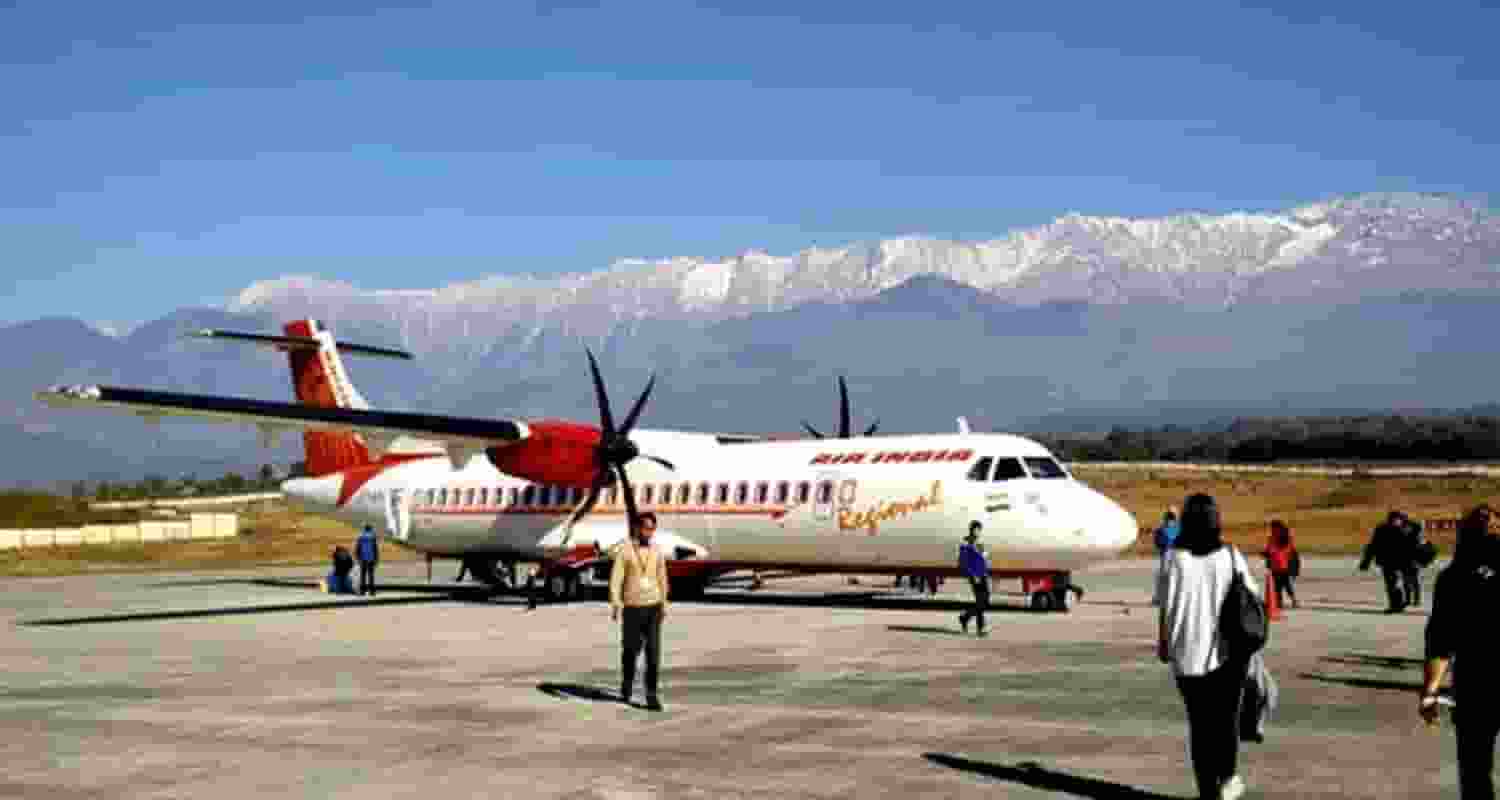 a picture of gaggal airport with dhauladhar view