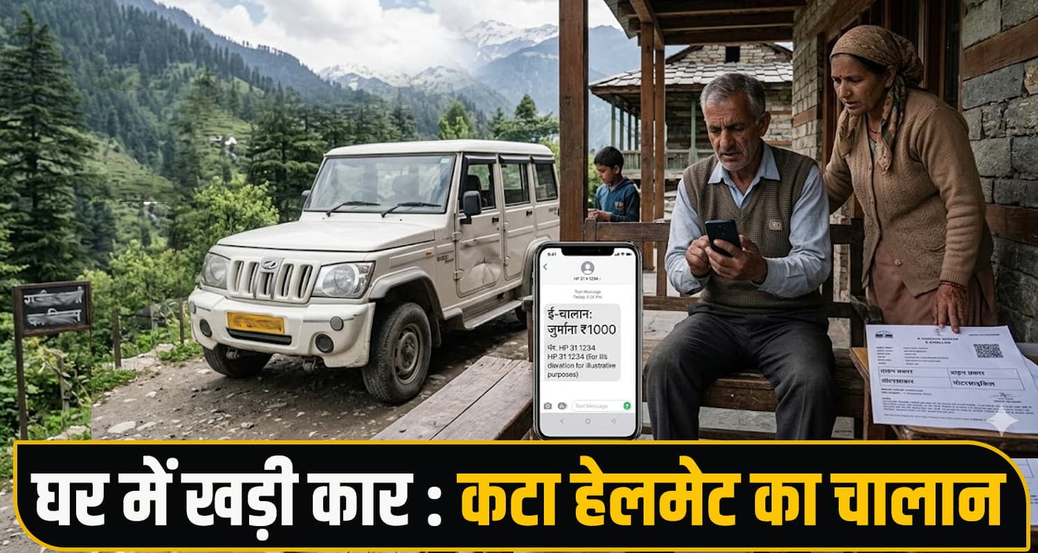 गजब हिमाचल पुलिस! घर पर खड़ी थी कार और कट गया बिना हेलमेट का चालान- उठे सवाल Traffic Police E Challan