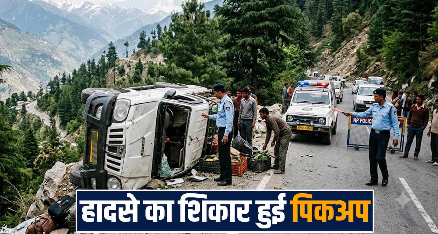 हिमाचल में तेज रफ्तार का कहर : सेब सीजन से लौट रही पिकअप पलटी, एक की मौ..त- 5 गंभीर pickup six people apple picking farming rampur road himachal deep ditch