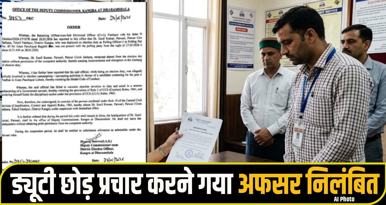 हिमाचल में गजब मामला: चुनाव ड्यूटी छोड़ प्रचार करने चला गया मतदान अधिकारी, गिरी बड़ी गाज Kangra election news