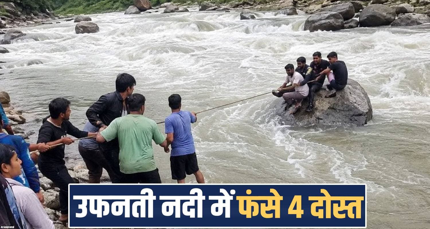 हिमाचल : वीडियो बनाने उफनती नदी में उतरे 4 यार, तेज बहाव में फंसे- लोगों की अटकी सांसें kullu-kasol-four-delhi-tourists-rescued-from-parvati-river-water-flow-heavy
